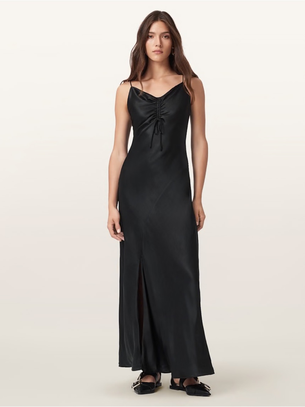 AllSaints Alexia Black Midi Slip Dress